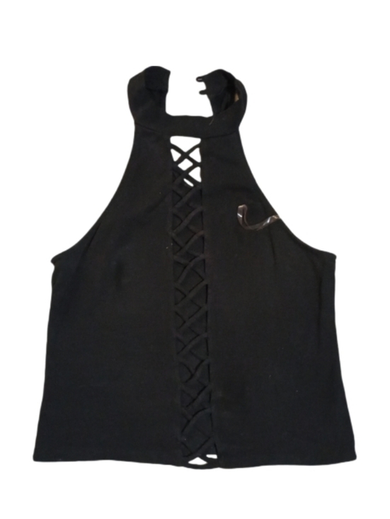 Heart Hips Tops - Heart Hips Black Halter Lace-Up Tank Top
